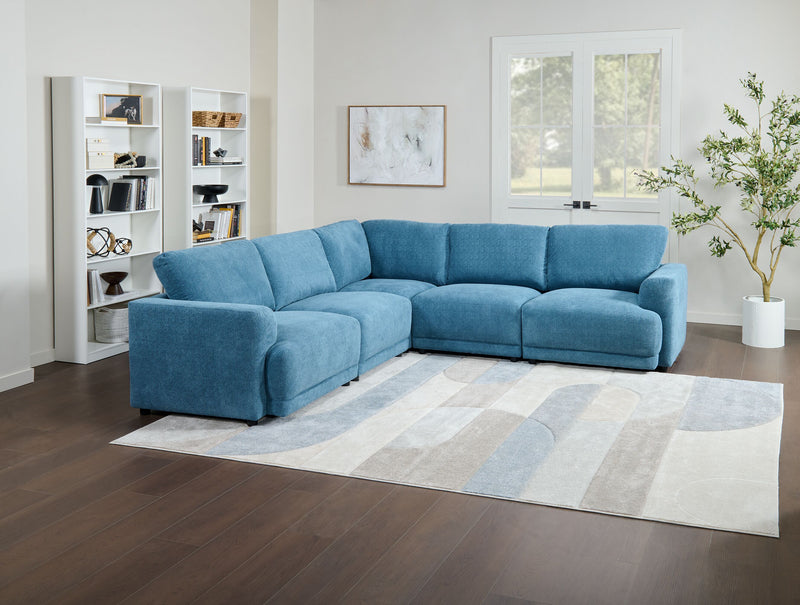 Voyage Modular 5-Piece Fabric Sectional with Removable Back Cushions – Blue
