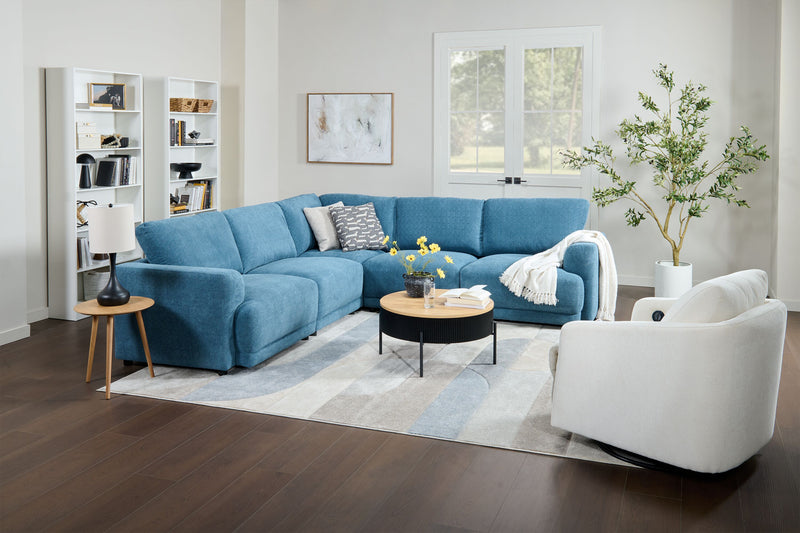 Voyage Modular 5-Piece Fabric Sectional with Removable Back Cushions – Blue