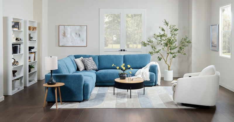 Voyage Modular 5-Piece Fabric Sectional with Removable Back Cushions – Blue