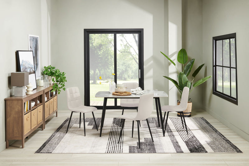 Arlo 5pc Dining Set with Table & 4 Grey Chairs, Sintered Stone & Metal, 55\"W - Grey/Black
