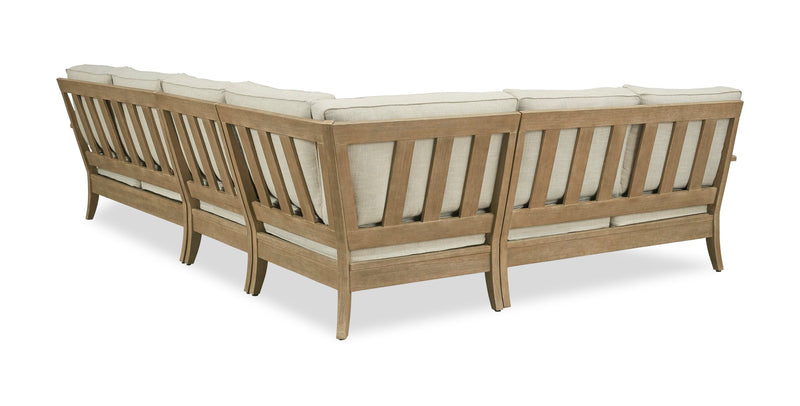 Juno Outdoor Patio Armless Chair - Eucalyptus Wood & Nuvella Fabric, Weather Resistant - Natural/Beige