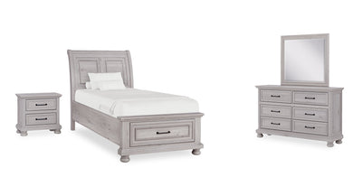 Kylie 6pc Bedroom Set with Storage Bed, Dresser, Mirror & Nightstand, Sand - Twin Size | Ensemble de chambre à coucher Kylie 6 pièces sable avec lit de rangement, commode, miroir et table de nuit - format lit double
