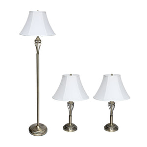 Elegant Designs 3-Piece Two Table Lamp and One Floor Lamp Set - Antique Brass