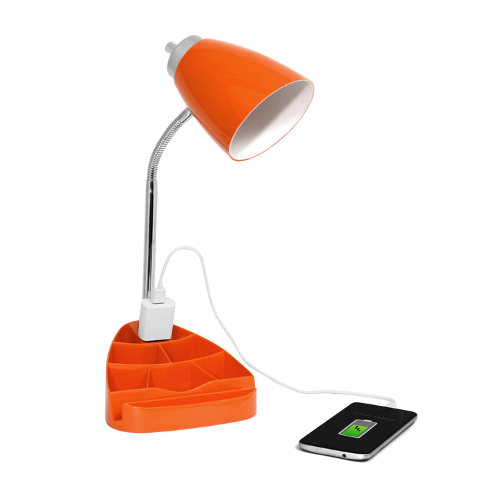 Limelights Gooseneck Desk Lamp with iPad Stand and Outlet - Orange