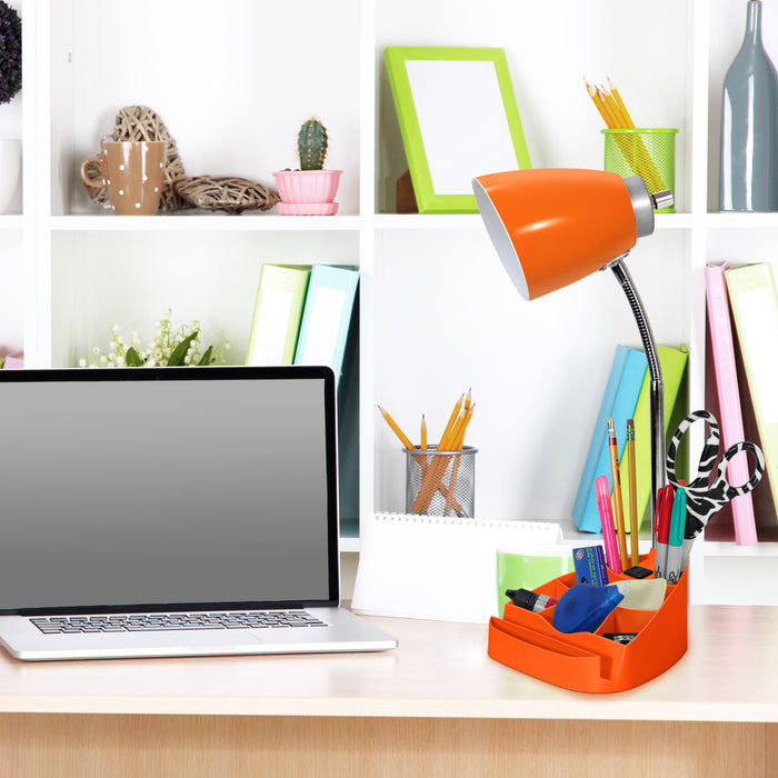Limelights Gooseneck Desk Lamp with iPad Stand and Outlet - Orange