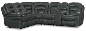 Leo 6-Piece Leather-Look Fabric Power Reclining Sectional with Storage Console and Dual Cupholders - Grey