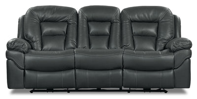 Leo 87.5" Leather-Look Fabric Power Reclining Sofa - Grey | Sofa à inclinaison électrique Leo de 87,5 po en tissu d’apparence cuir - gris