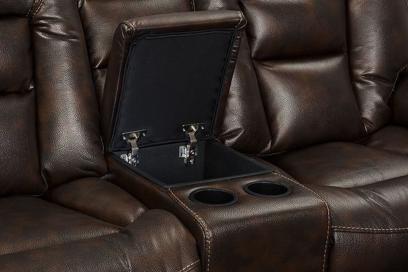 Leo 5-Piece Leather-Look Fabric Reclining Sectional with Storage Console and Dual Cupholders - Walnut Brown