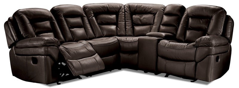 Leo 5-Piece Leather-Look Fabric Reclining Sectional with Armless Reclining Chair - Walnut Brown
