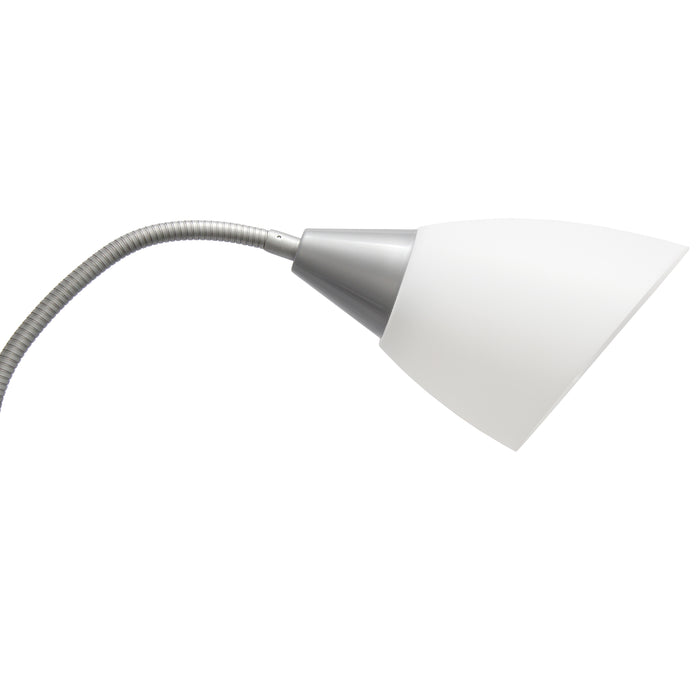 Simple Designs 67\" Contemporary Multi-Head Medusa 5-Light Adjustable Gooseneck Floor Lamp with White Shades - Silver