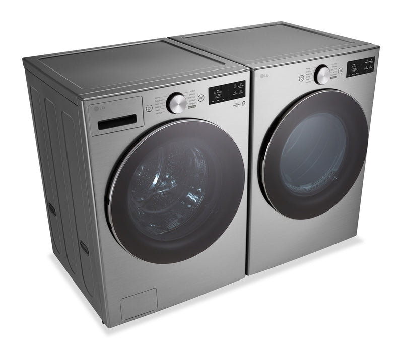 LG 5.8 Cu. Ft. Smart Front-Load Steam Washer and 7.4 Cu. Ft. Front-Load Gas Dryer – Graphite Steel 