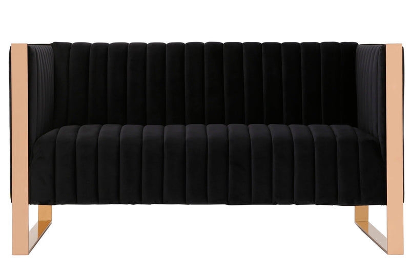 Manhattan Comfort Trillium 57.48\" Velvet Loveseat - Black & Gold