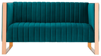 Manhattan Comfort Trillium 57.48" Velvet Loveseat - Aqua Blue & Gold|Causeuse Trillium de Manhattan Comfort de 57,48 po en velours - bleu turquoise et dorée