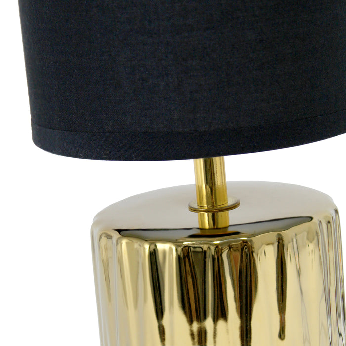 Simple Designs 11.61\" Contemporary Ruffled Capsule Table Lamp with Black Drum Fabric Shade - Metallic Gold