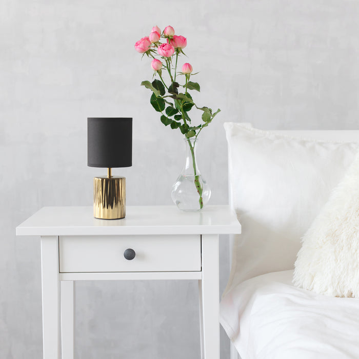 Simple Designs 11.61\" Contemporary Ruffled Capsule Table Lamp with Black Drum Fabric Shade - Metallic Gold