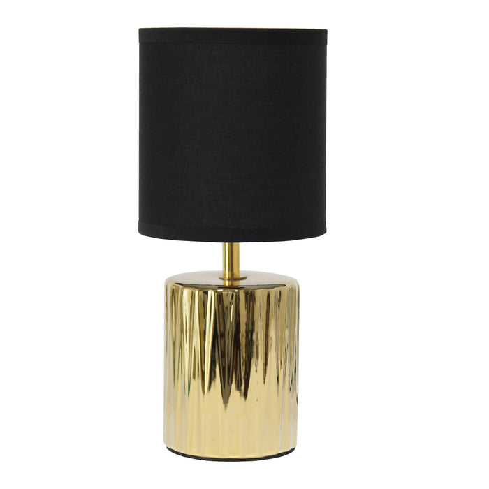 Simple Designs 11.61\" Contemporary Ruffled Capsule Table Lamp with Black Drum Fabric Shade - Metallic Gold