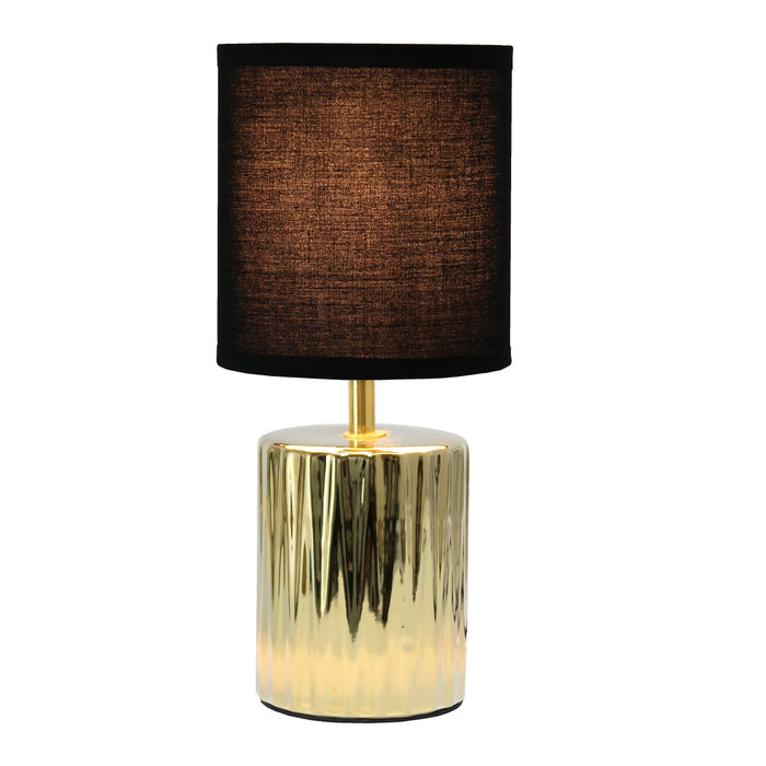 Simple Designs 11.61\" Contemporary Ruffled Capsule Table Lamp with Black Drum Fabric Shade - Metallic Gold