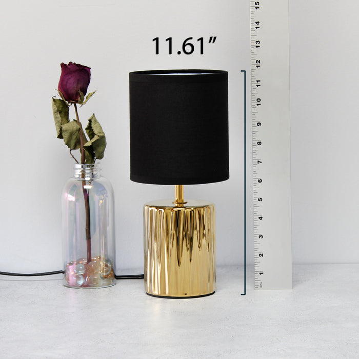 Simple Designs 11.61\" Contemporary Ruffled Capsule Table Lamp with Black Drum Fabric Shade - Metallic Gold