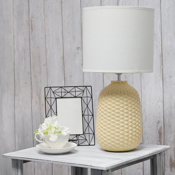 Simple Designs 20.4\" Traditional Ceramic Purled Texture Table Lamp with White Fabric Drum Shade - Yellow