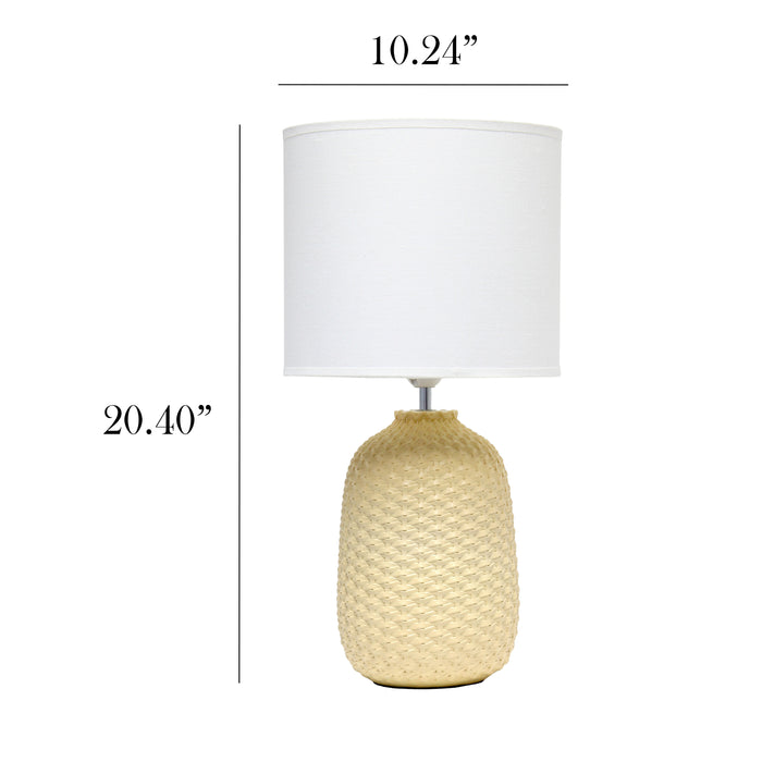 Simple Designs 20.4\" Traditional Ceramic Purled Texture Table Lamp with White Fabric Drum Shade - Yellow