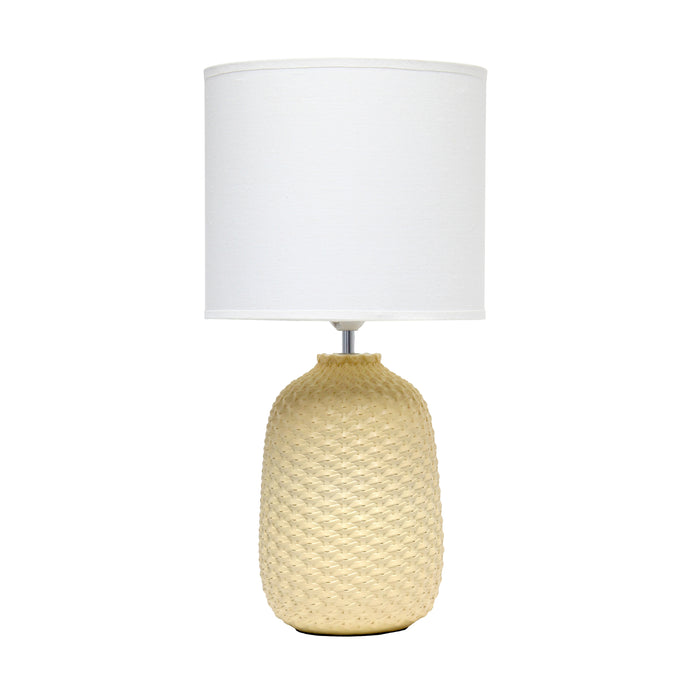 Simple Designs 20.4\" Traditional Ceramic Purled Texture Table Lamp with White Fabric Drum Shade - Yellow