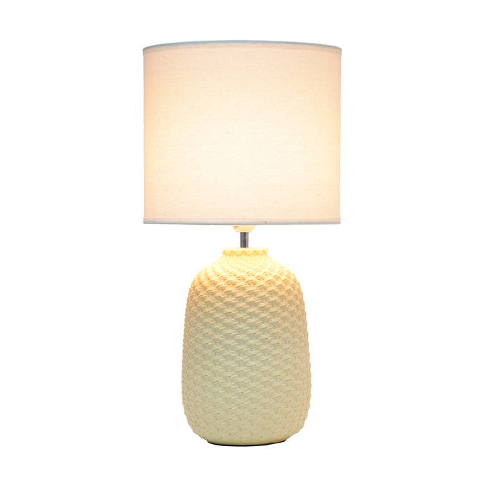 Simple Designs 20.4\" Traditional Ceramic Purled Texture Table Lamp with White Fabric Drum Shade - Yellow