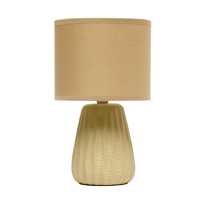 Simple Designs 11.02\" Traditional Mini Modern Ceramic Texture Pastel Table Lamp with Matching Fabric Shade - Tan