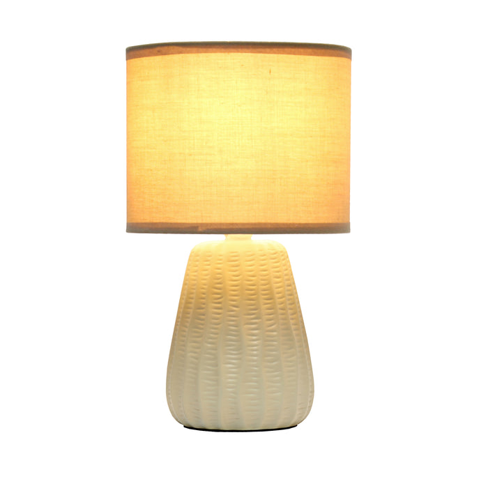 Simple Designs 11.02\" Traditional Mini Modern Ceramic Texture Pastel Table Lamp with Matching Fabric Shade - Tan