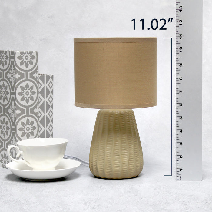 Simple Designs 11.02\" Traditional Mini Modern Ceramic Texture Pastel Table Lamp with Matching Fabric Shade - Tan