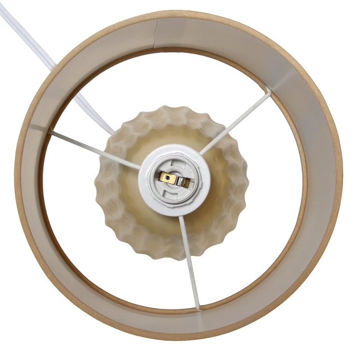 Simple Designs 11.02\" Traditional Mini Modern Ceramic Texture Pastel Table Lamp with Matching Fabric Shade - Tan