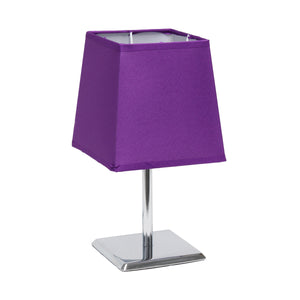 Simple Designs Mini Chrome Table Lamp with Squared Empire Fabric Shade - Purple