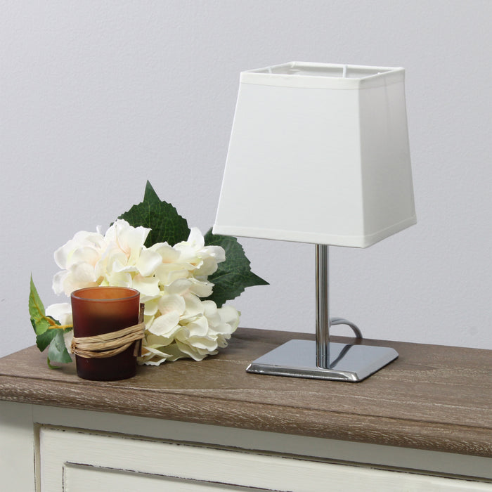 Simple Designs Mini Table Lamp with Squared Empire Fabric Shade - White