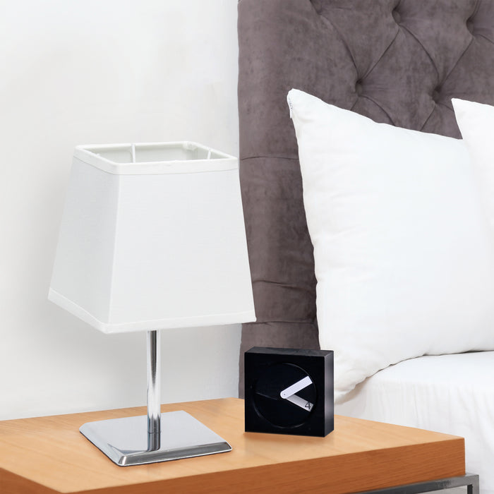 Simple Designs Mini Table Lamp with Squared Empire Fabric Shade - White