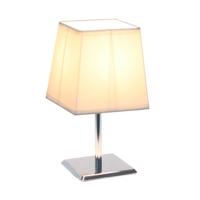 Simple Designs Mini Table Lamp with Squared Empire Fabric Shade - White