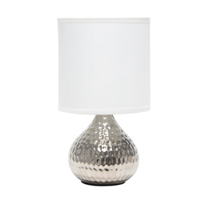 Simple Designs Hammered Silver Drip Mini Table Lamp - White