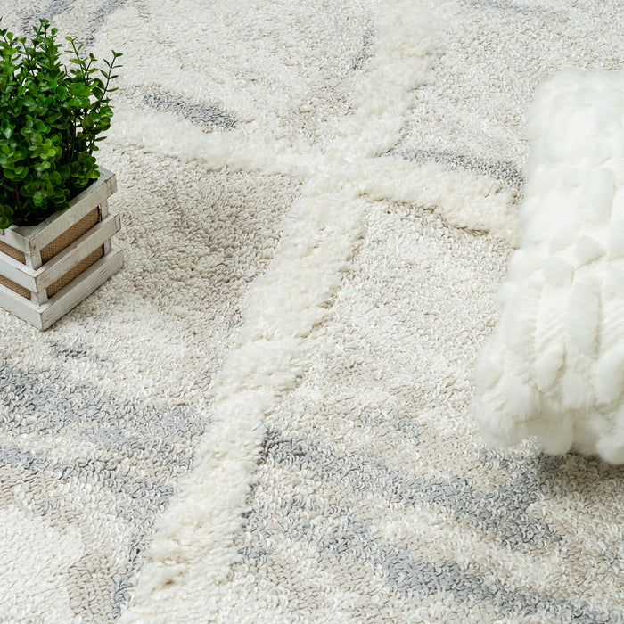 Lola Lattice Lines Cream Shag Area Rug - 6'7\" x 9'6\"
