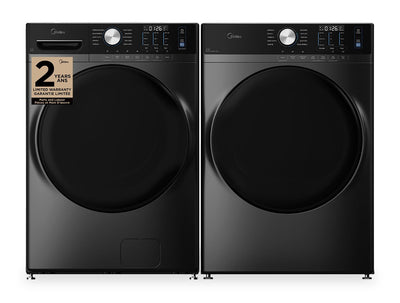 Midea 5.2 Cu. Ft. Front Load Washer with Steam Care and 8.0 Cu. Ft. Tumble Dryer - Grey | Laveuse à chargement frontal de 5,2 pi3 avec Steam Care et sécheuse de 8,0 pi3 avec culbutage de Midea - Gris | MIFL52GG
