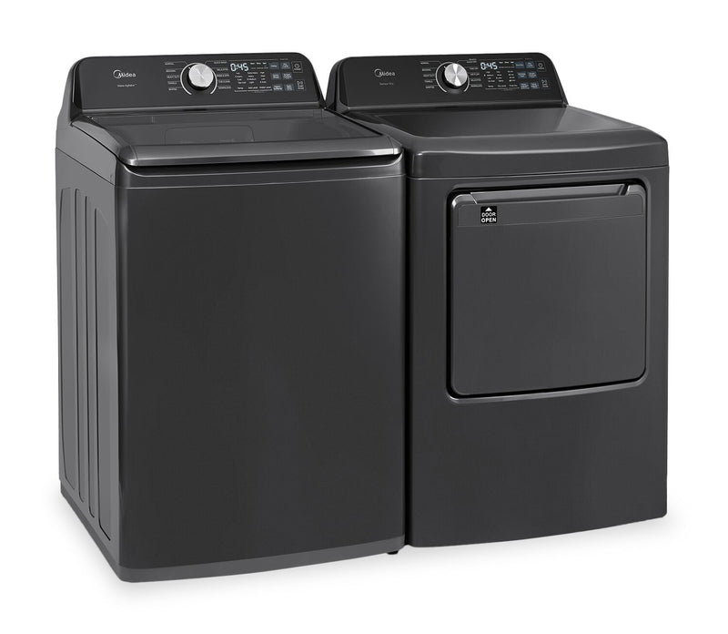 Midea 5.2 Cu. Ft. Top Load Impeller Washer and 7.0 Cu. Ft. Smart Tumble Dryer – Black 
