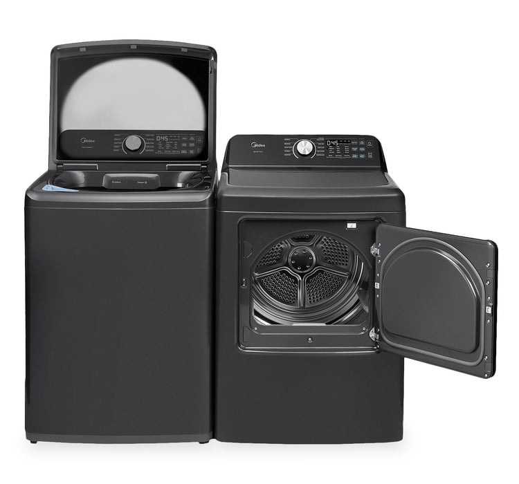 Midea 5.2 Cu. Ft. Top Load Impeller Washer and 7.0 Cu. Ft. Smart Tumble Dryer – Black 