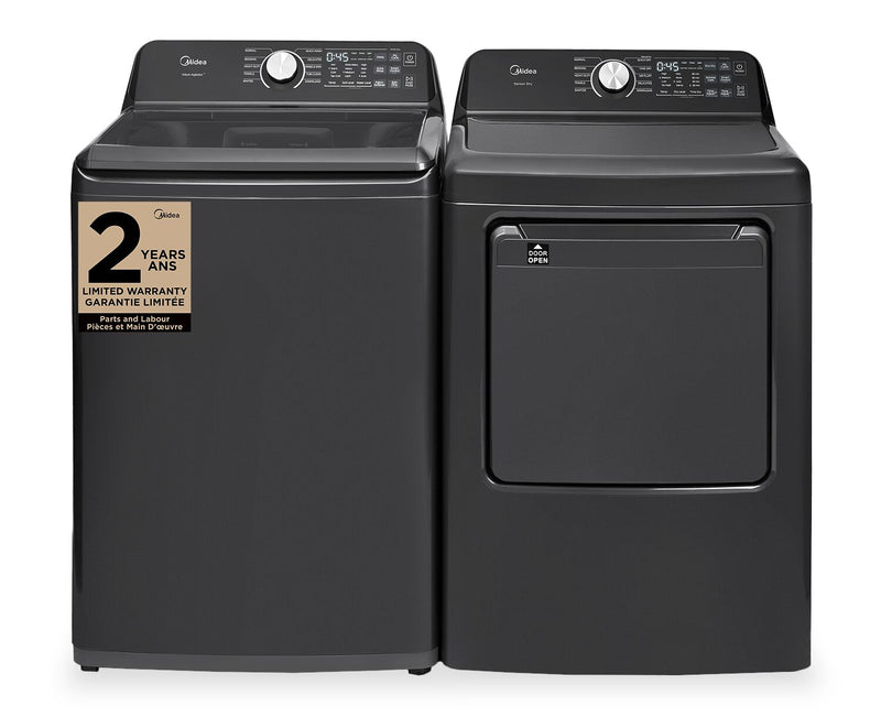 Midea 5.2 Cu. Ft. Top Load Impeller Washer and 7.0 Cu. Ft. Smart Tumble Dryer – Black 