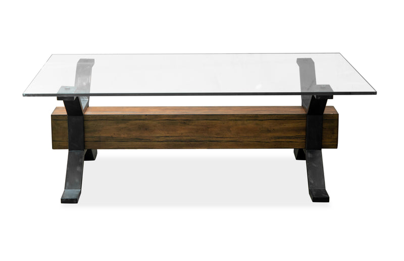 Newton 47.75\" Coffee Table with Glass Top - Toasted Nutmeg