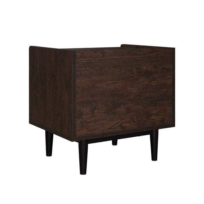 Manhattan Comfort Duane Modern Ribbed Nightstand with Full Extension Drawer - Dark Brown & Navy Blue