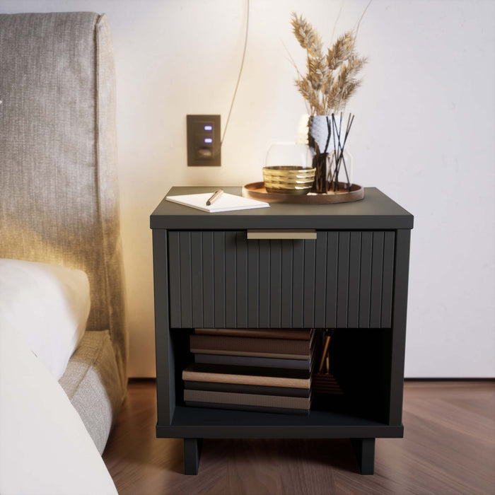 Manhattan Comfort Granville Modern Nightstand with 2 Full Extension Drawers - Black