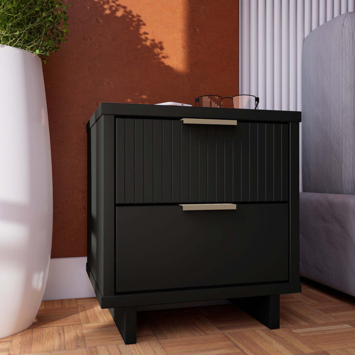 Manhattan Comfort Granville Modern Nightstand with 2 Full Extension Drawers - Black