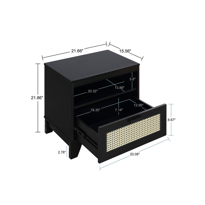 Manhattan Comfort Sheridan Modern Cane Nightstand - Black