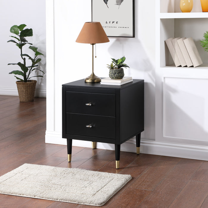 Manhattan Comfort Stanton Modern Nightstand with 2 Full Extension Drawers & Solid Wood Legs - Black