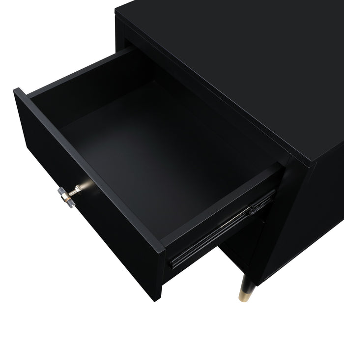 Manhattan Comfort Stanton Modern Nightstand with 2 Full Extension Drawers & Solid Wood Legs - Black