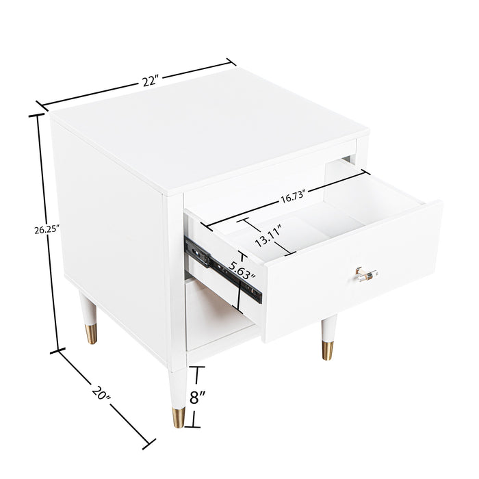 Manhattan Comfort Stanton Modern Nightstand with 2 Full Extension Drawers & Solid Wood Legs - White
