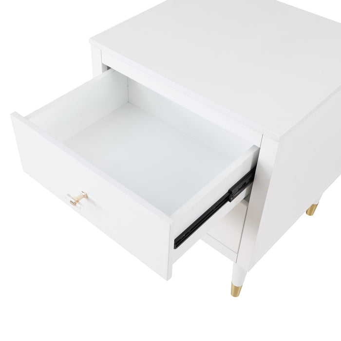 Manhattan Comfort Stanton Modern Nightstand with 2 Full Extension Drawers & Solid Wood Legs - White