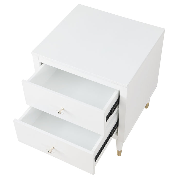 Manhattan Comfort Stanton Modern Nightstand with 2 Full Extension Drawers & Solid Wood Legs - White